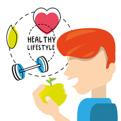 healthy man eat apple to carry healthy lifestyle, vector illustration