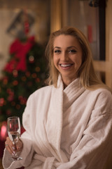 woman drinking champagne at spa