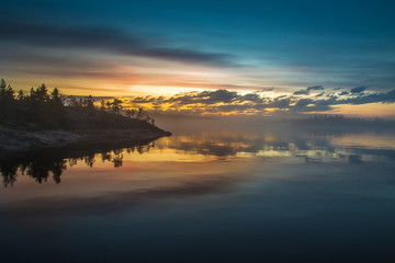 Islands in the fog. Northern landscape.