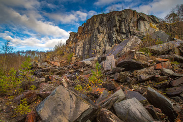 Abandoned quarry. Extraction of stone. Natural stone. Karelia.