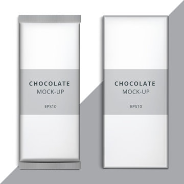 Realistic blank 3D chocolate bar template design. Choco packaging vector mockup. Product white empty branding box pack with wrapper isolated.
