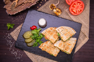 The Arab flat cake with vegetable forcemeat from fresh vegetables