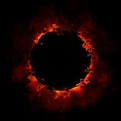 Fire And Smoke Ring Isolated On Black Background