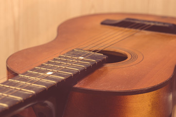 Fototapeta premium Detail of old acoustic guitar