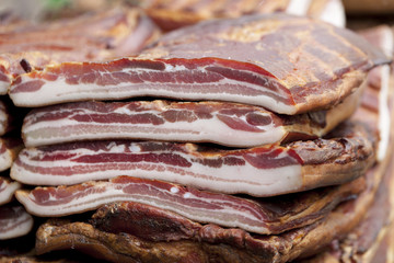 Home made smoked bacon on the table