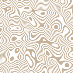 Abstract vector wavy pattern with curves and circles in brown. Wood pattern. Texture for documents, textile, wrap or wallpaper.