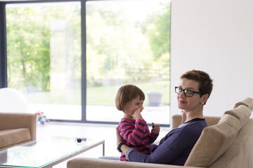 mother and cute little girl enjoying their free time