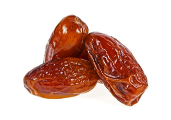 Heap of dried date fruit isolated on white background