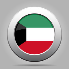 Flag of Kuwait. Shiny metal gray round button.