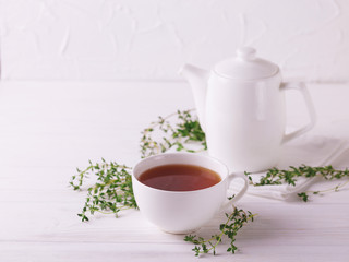 Thyme herbal tea. Healthy drink. Alternative medicine