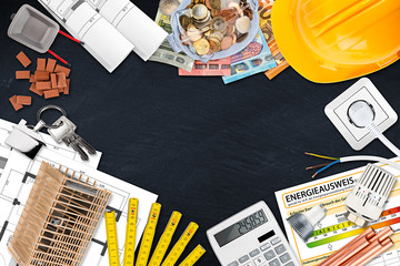 dream ow owning a house planing build construction residential house concept  slate blackboard...