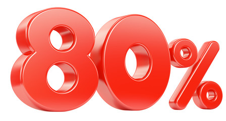 Eighty red percent isolated on white background. 3d render illustration.