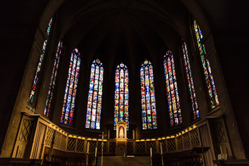 nterior, inside of Notre-dame cathedral in Luxembourg a beautiful spring day