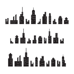 Fototapeta premium Building icons set, black isolated on white background, vector illustration.