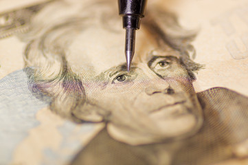 Naklejka premium Close up of Usa american dollar money bills with a Jackson face