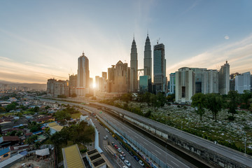 Fototapeta na wymiar Kuala Lumpur skyline and skyscraper at morning in Kuala Lumpur, Malaysia.
