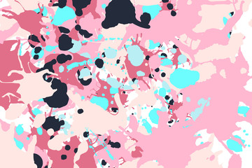 Pink turquoise black ink splashes background