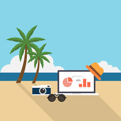 Remote working on the beach concept flat design