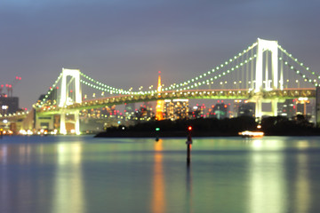 Fototapeta premium Blurred background of colourful sphere bokeh during twilight time at Tokyo city in Japan. This landmark is a very popular for photographers and tourists. Travel and transportation Concept