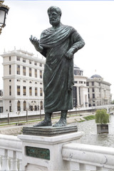Bronze sculpture of Titus Flavius Orestes in downtown Skopje, Macedonia
