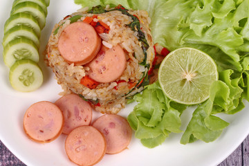 Thai food, Fried jasmine rice withsausage.