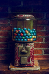 Close-up Vintages Eggs Slot Machine with colorful eggs, vintage background

