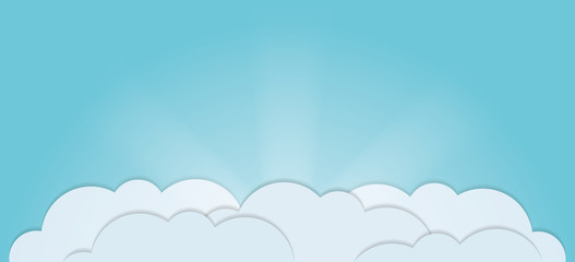 Sky with clouds, and rays of light. Vector illustration.