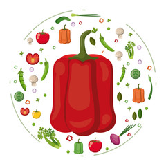 red pepper with vegetables tasty food vector illustration