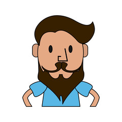 colorful silhouette half body caricature man with long beard and mustache vector illustration