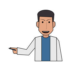 colorful silhouette half body caricature doctor male with hand pointing to side vector illustration
