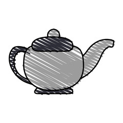 color crayon stripe gray tea kettle for hot drinks vector illustration