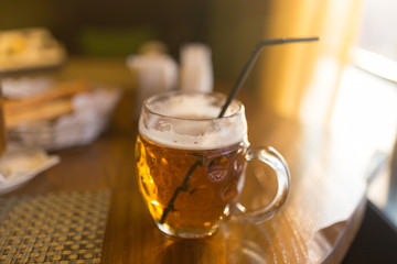 A beer mug in a restaurant