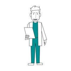 sketch color silhouette full body caricature doctor male with document in hands vector illustration