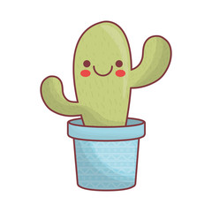 kawaii cactus in a pot icon over white background. vector illustration