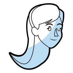 face woman head long hair flat linear vector illustration