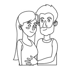 embracing couple relationship together outline vector illustration