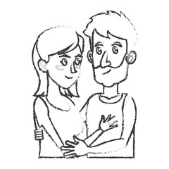 embracing couple relationship together sketch vector illustration