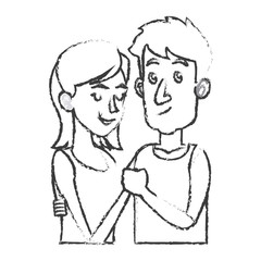 embracing couple relationship together sketch vector illustration