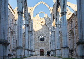 Lisbon. Interior view of the Gothic Church of Our Lady of Mount Carmel (Portuguese: Igreja do Carmo), destroyed by the earthquake of 1755