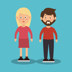 young couple avatars characters vector illustration design