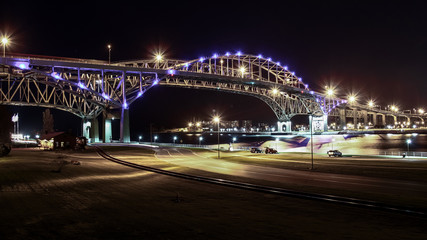 The Blue Water Bridge connecting Port Huron, Michigan, USA with Sarnia, Ontario, Canada. The second busiest border crossing between the two countries.