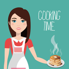 cute woman cooking in the kitchen vector illustration design