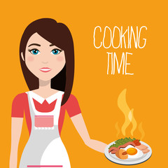 cute woman cooking in the kitchen vector illustration design