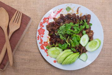 Thai homemade, food stir fried pork with sugar