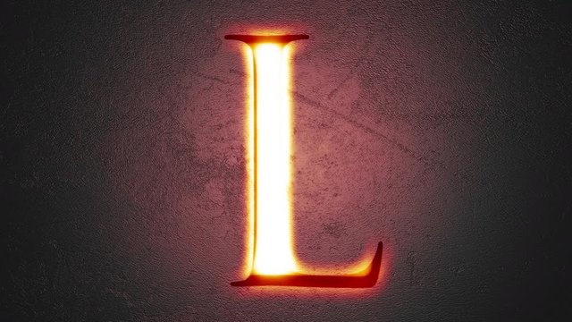 Engraved letter L shining on stone background, seamless loop