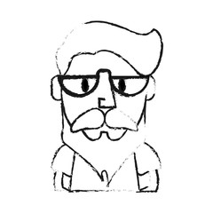 blurred silhouette half body caricature old man bearded vector illustration