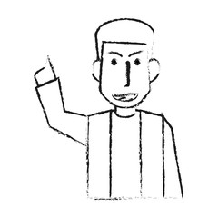 blurred silhouette half body caricature doctor male with hand up vector illustration