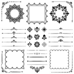 Vintage set of classic elements. Different elements for decoration and design frames, cards, menus, backgrounds and monograms. Collection of floral ornaments
