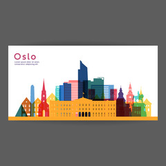 Oslo colorful architecture vector illustration. - obrazy, fototapety, plakaty