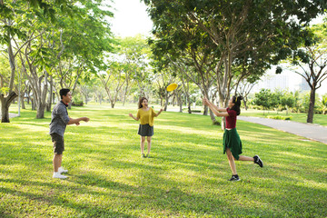 Playing frisbee